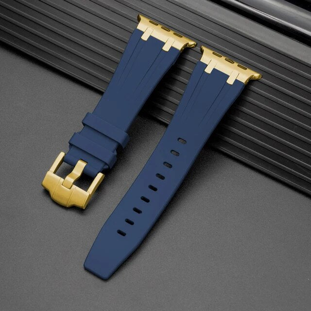 Premium Silicone Band for Apple Watch - Navy Blue with Gold Pin Buckle
