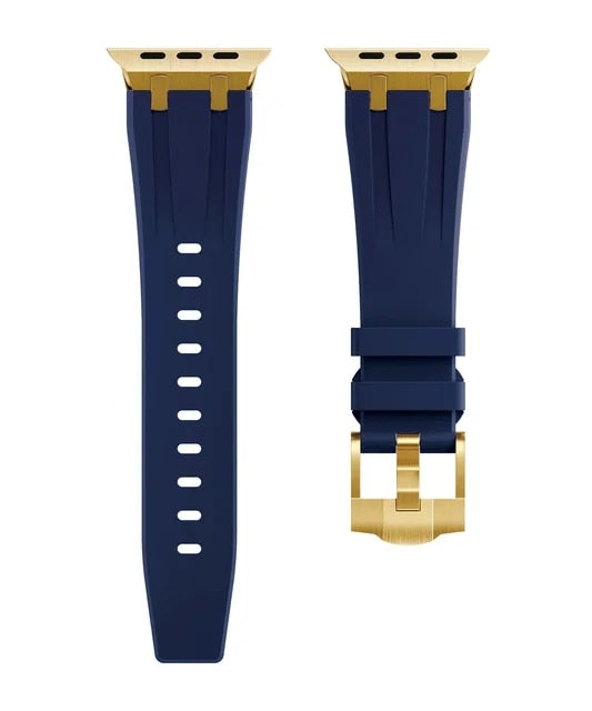 Premium Silicone Band for Apple Watch - Navy Blue with Gold Pin Buckle