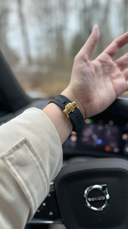 Premium silikonarmband till Apple Watch - Svart med guld