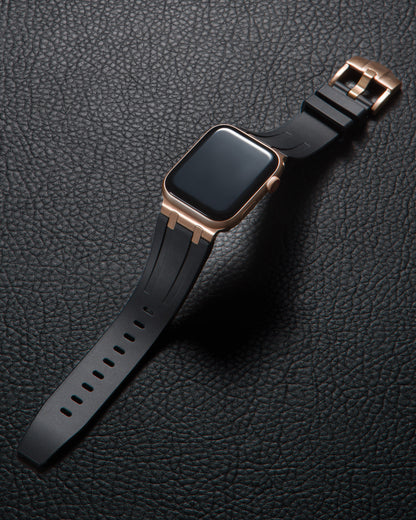 Black Band for Apple Watch with Rose Gold Pin Buckle