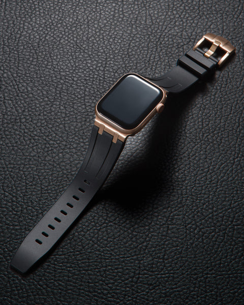 Wristrealm Premium Silicone Band for Apple Watch Black with Rose Gold Pin Buckle wristrealm