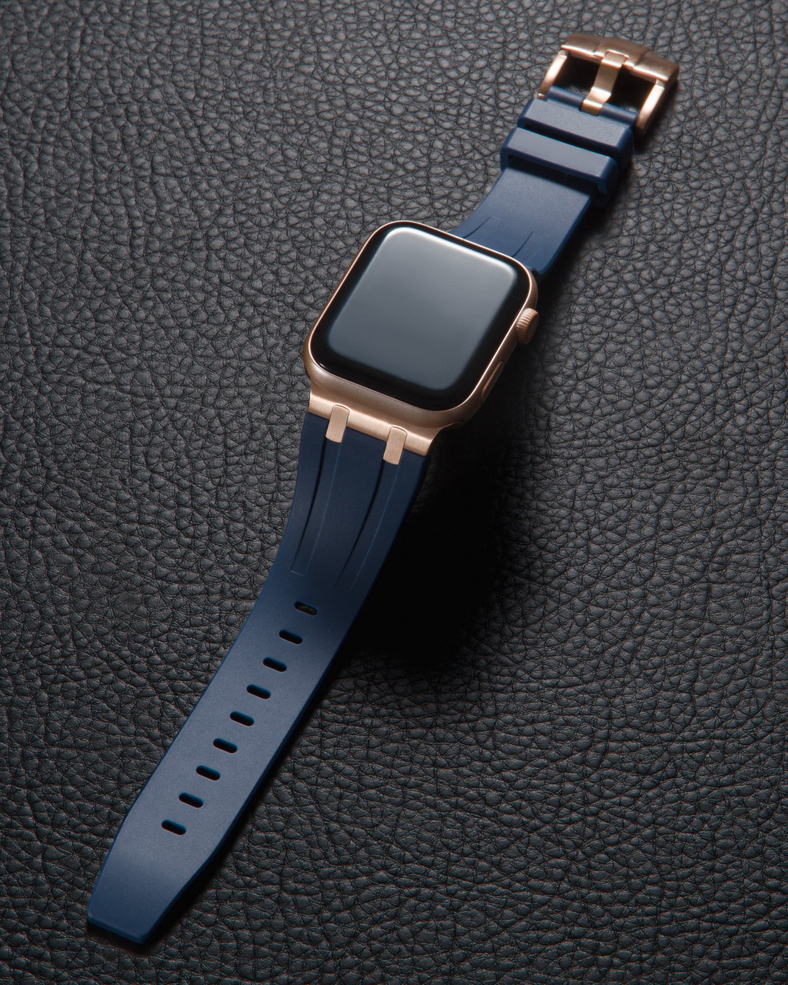 Navy Blue band for Apple Watch with Rose Gold Pin Buckle