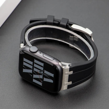 Premium silikonarmband till Apple Watch - Svart med silver